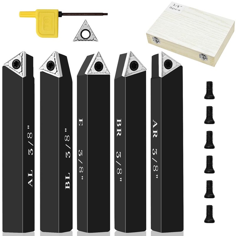 SENDUO Store 3/8" Indexable Carbide Turning Inserts Holder Set for Machining Lathes, 5 Pcs Set Metal Lathe Tools Inserts Bits with Carbide Inserts TCMT110204. - Image 1